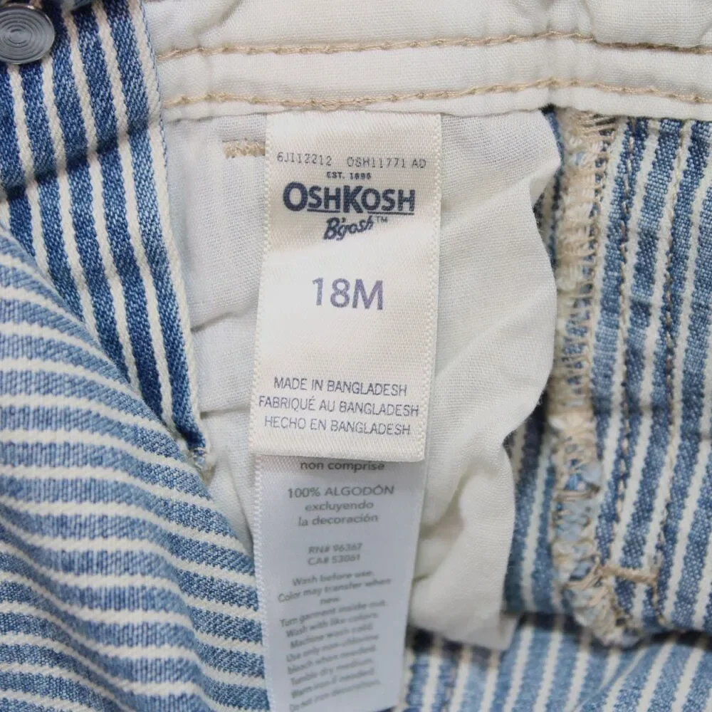 OshKosh B'Gosh VESTBAK Blue & White Pin Striped Overalls Size 18 Months